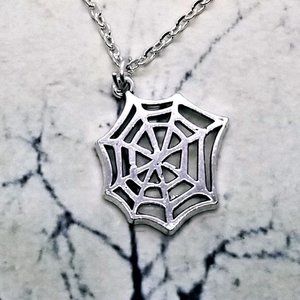 Halloween Spiderweb Silver Necklace